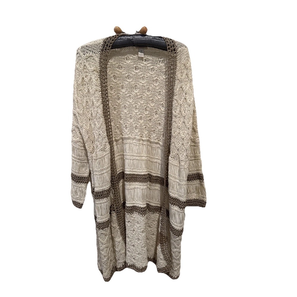Women's Chico's Knit Loose Open‎ Long Crochet Sweater size 3